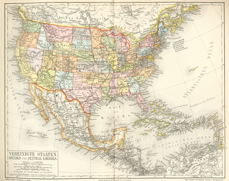 Vereinigte Staaten, Mexiko und Zentral-Amerika (Doppelseitige Farbkarte).jpg